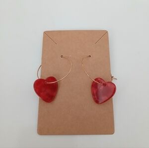Fashion Jewelry Gold Hoop Earrings with Red Hearts